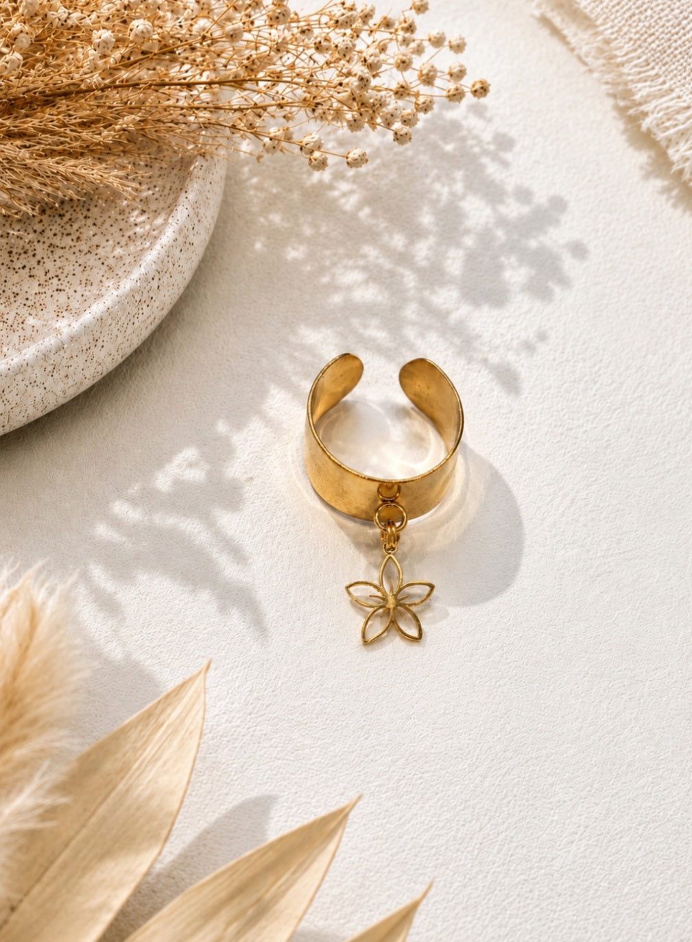 Bague acier inoxydable fleur – Fait main