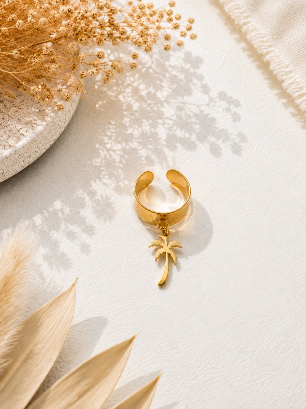 Bague acier inoxydable palmier – Fait main