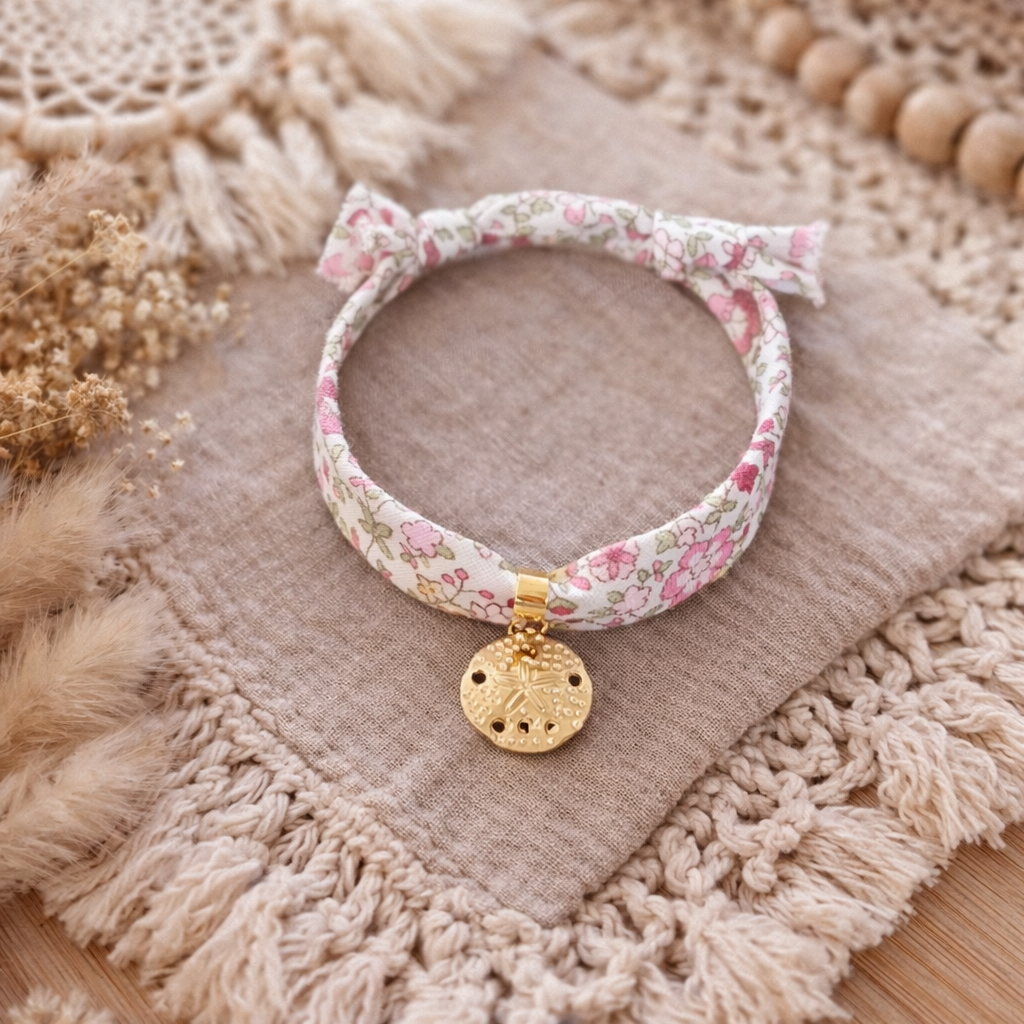 Bracellet tissu & médaillon - Fait main