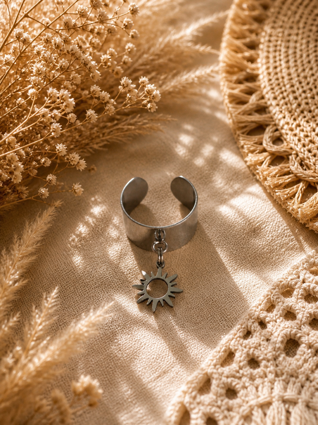 Bague acier inoxydable soleil – Fait main