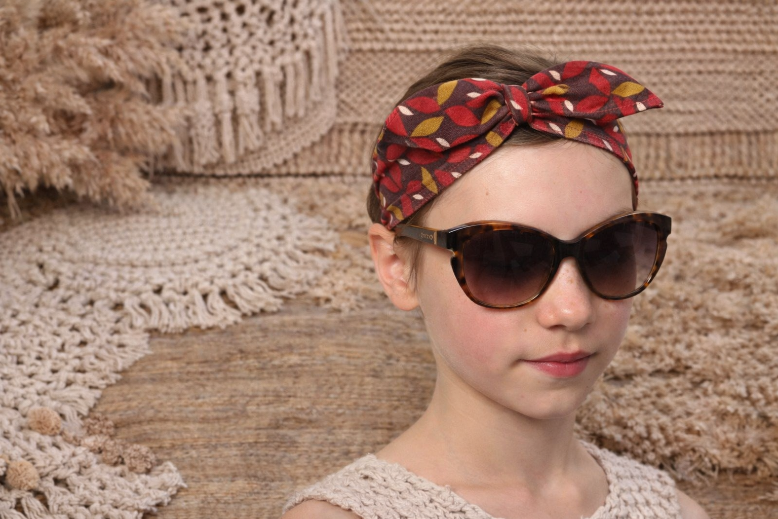 🎀 Bandeau noué en tissu – Motif feuilles automnales - Fait main