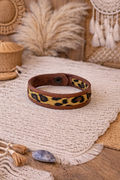 Bracelet en cuir Marron & bande léopard - Fait main