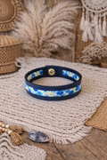 Bracelet en cuir Bleu marine & Liberty fleuri bleu - Fait main