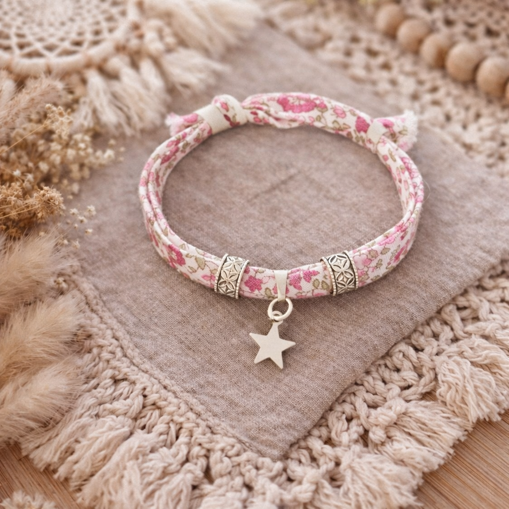 Bracelet tissu fleuri – Fait main