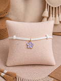Bracelet cordon blanc fleur lilas – Fait main