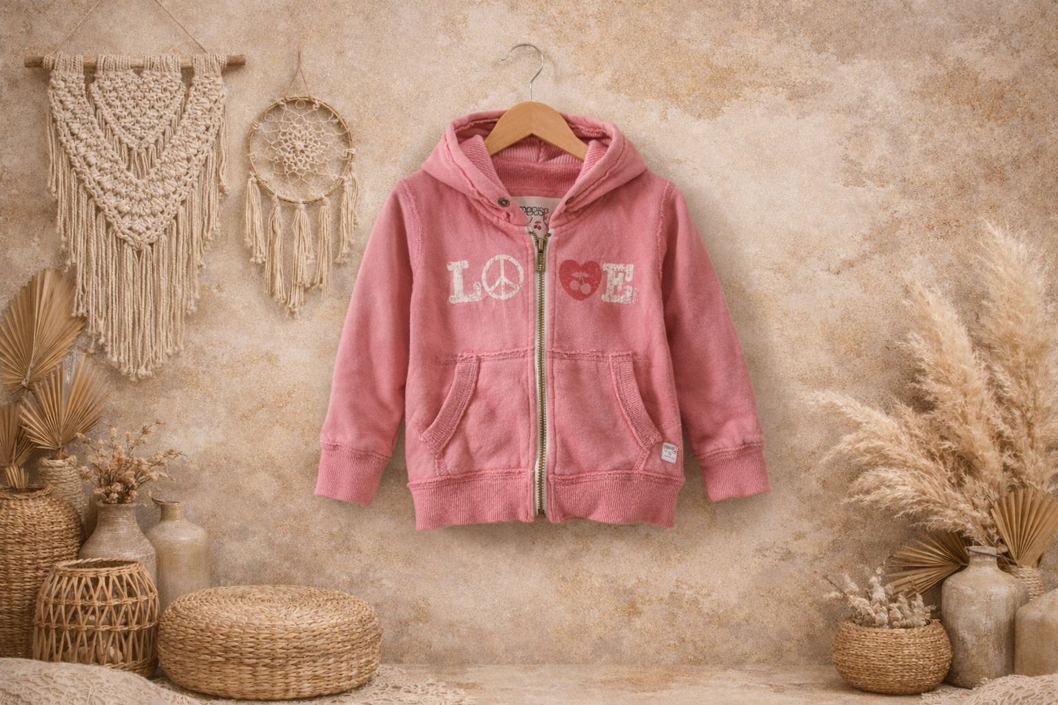 🍼 Veste bébé rose à capuche zippé “LOVE”