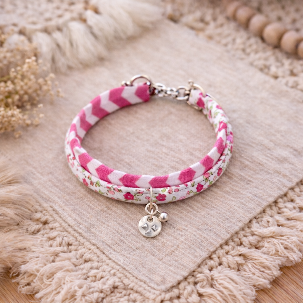 Bracelet double zigzag & fleurs et pendentif - Fait main
