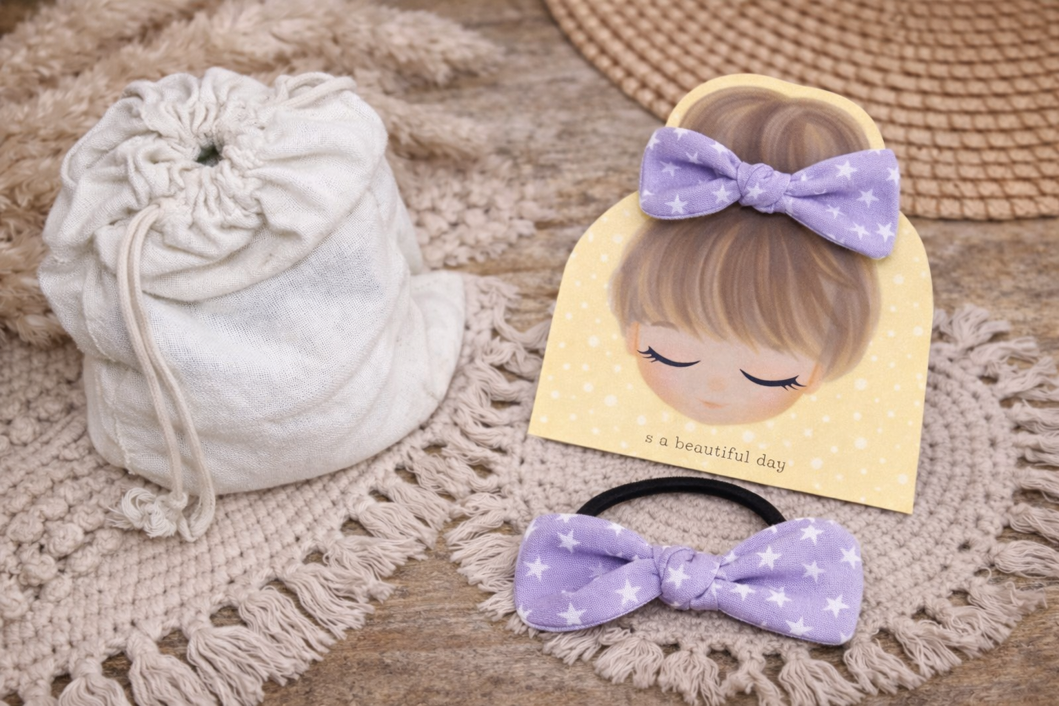 🎀 Élastique cheveux nœud en tissu  – Fait main