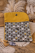 Pochette / Étui en tissu - Moutarde & motif éventails - Fait main