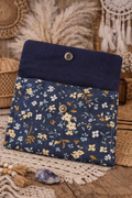Petite pochette Floral bleu & rabat bleu marine - Fait main