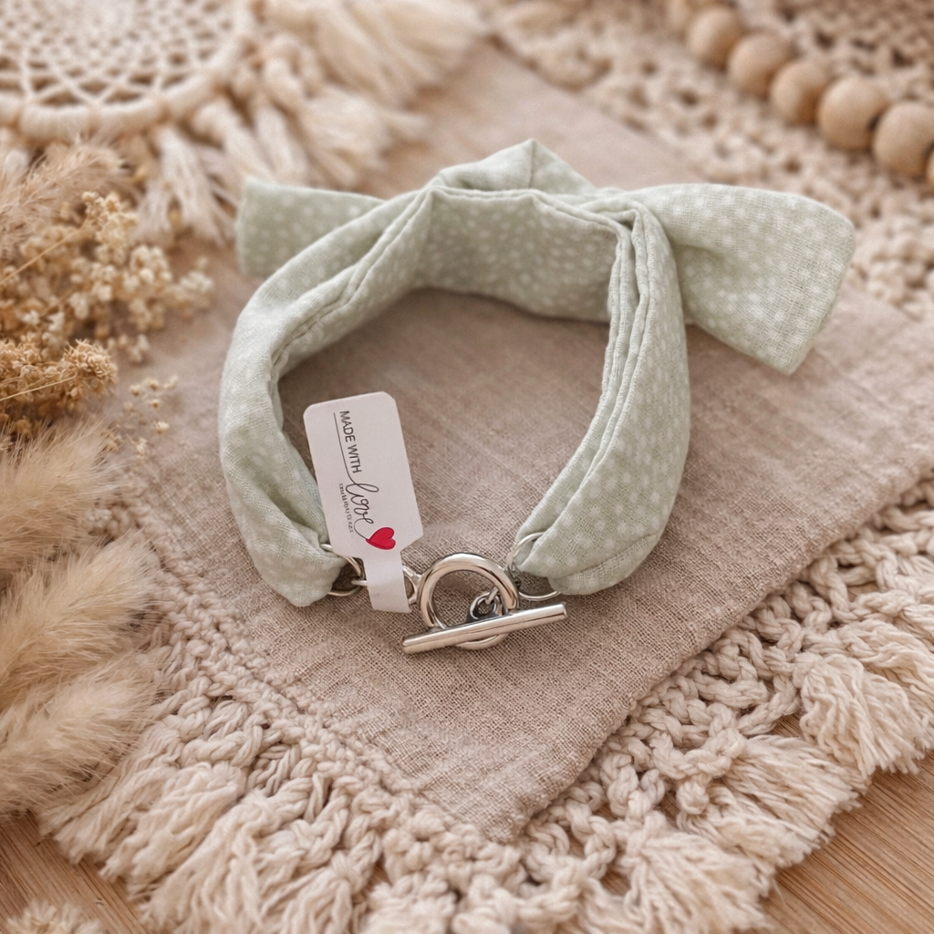 Bracelet tissu vert d’eau - Fait main