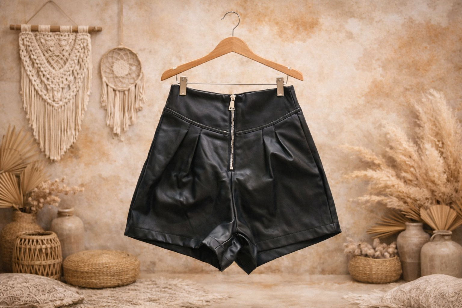 🩷 Short simili cuir Adulte – Zippé devant