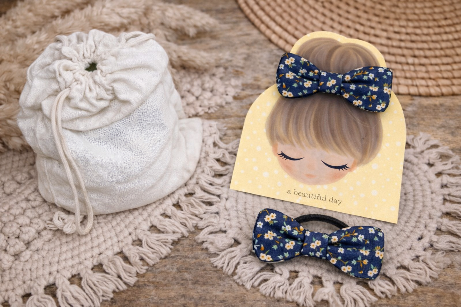 🎀 Élastique cheveux nœud en tissu  – Fait main