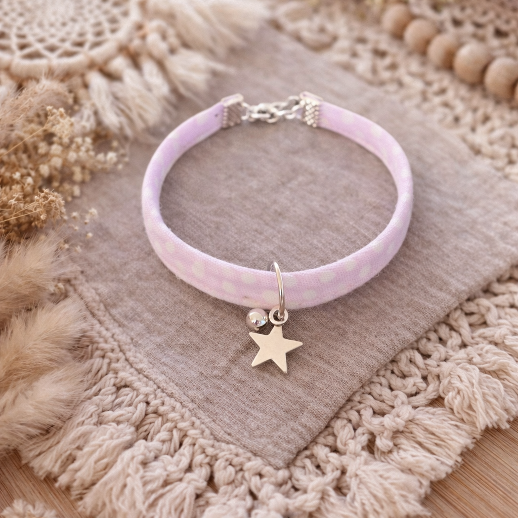 Bracelet tissu violet – Étoile argentée