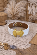 Bracelet manchette en cuir - Blanc & boucle dorée