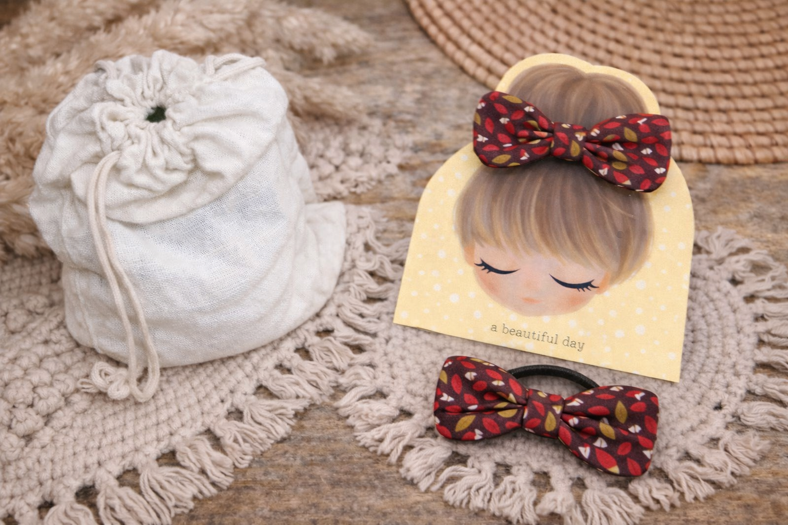 🎀 Élastique cheveux nœud en tissu  – Fait main
