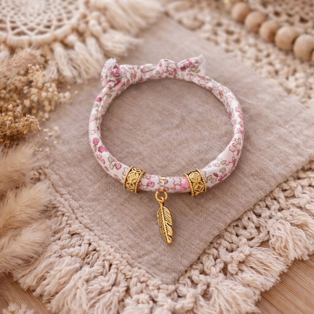 Bracelet tissu fleuri – Fait main
