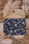 Pochette/Étui en tissu Beige & fleurs bleu marine - Fait main