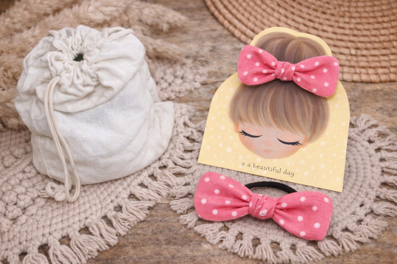 🎀 Élastique cheveux nœud en tissu  – Fait main