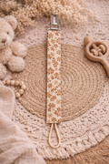 Attache-tétine fleurs beige – Fait main
