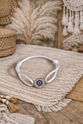 Bracelet cordon blanc Œil bleu & strass - Fait main