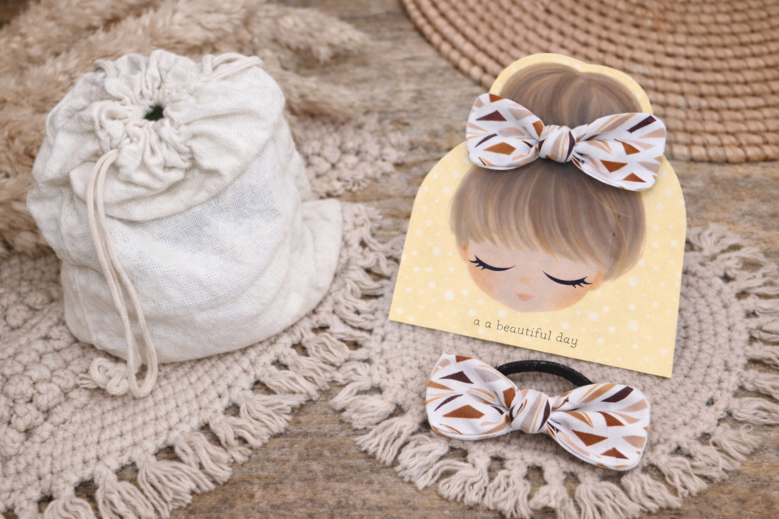 🎀 Élastique cheveux nœud en tissu  – Fait main