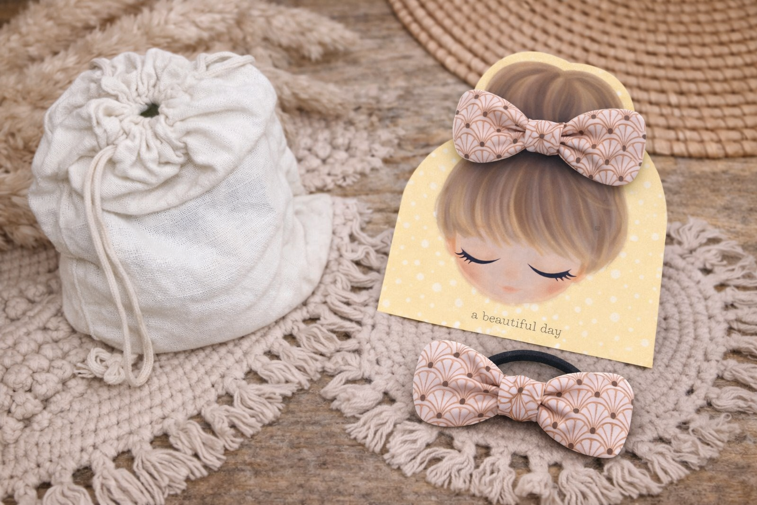 🎀 Élastique cheveux nœud en tissu  – Fait main