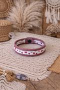 Bracelet en cuir Bordeaux & motif cœurs - Fait main
