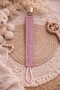 Attache tétine en tissu – Motif fleurs rose