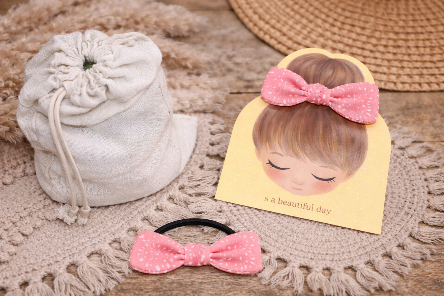 🎀 Élastique cheveux nœud en tissu  – Fait main
