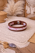 Bracelet en cuir Marron & Liberty fleuri rose - Fait main