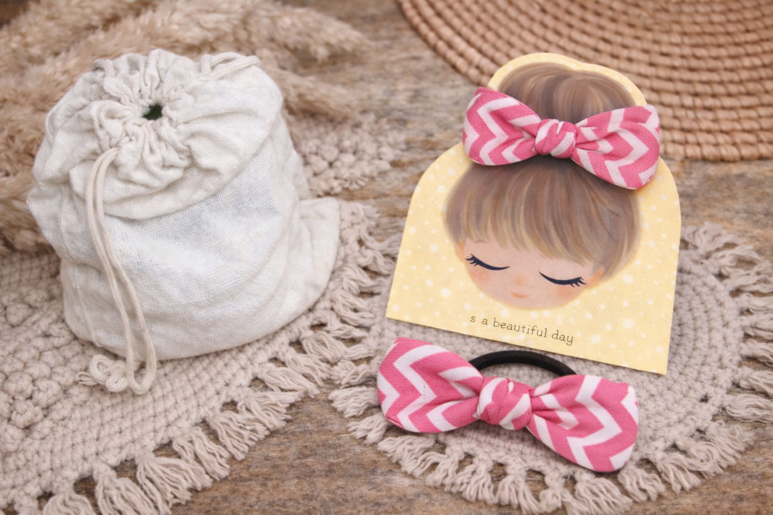 🎀 Élastique cheveux nœud en tissu  – Fait main
