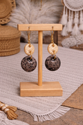 Boucles d’oreilles noir et doré pailleté pâte Fimo - Faites main