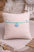 Bracelet cordon bleu ciel fleur – Fait main