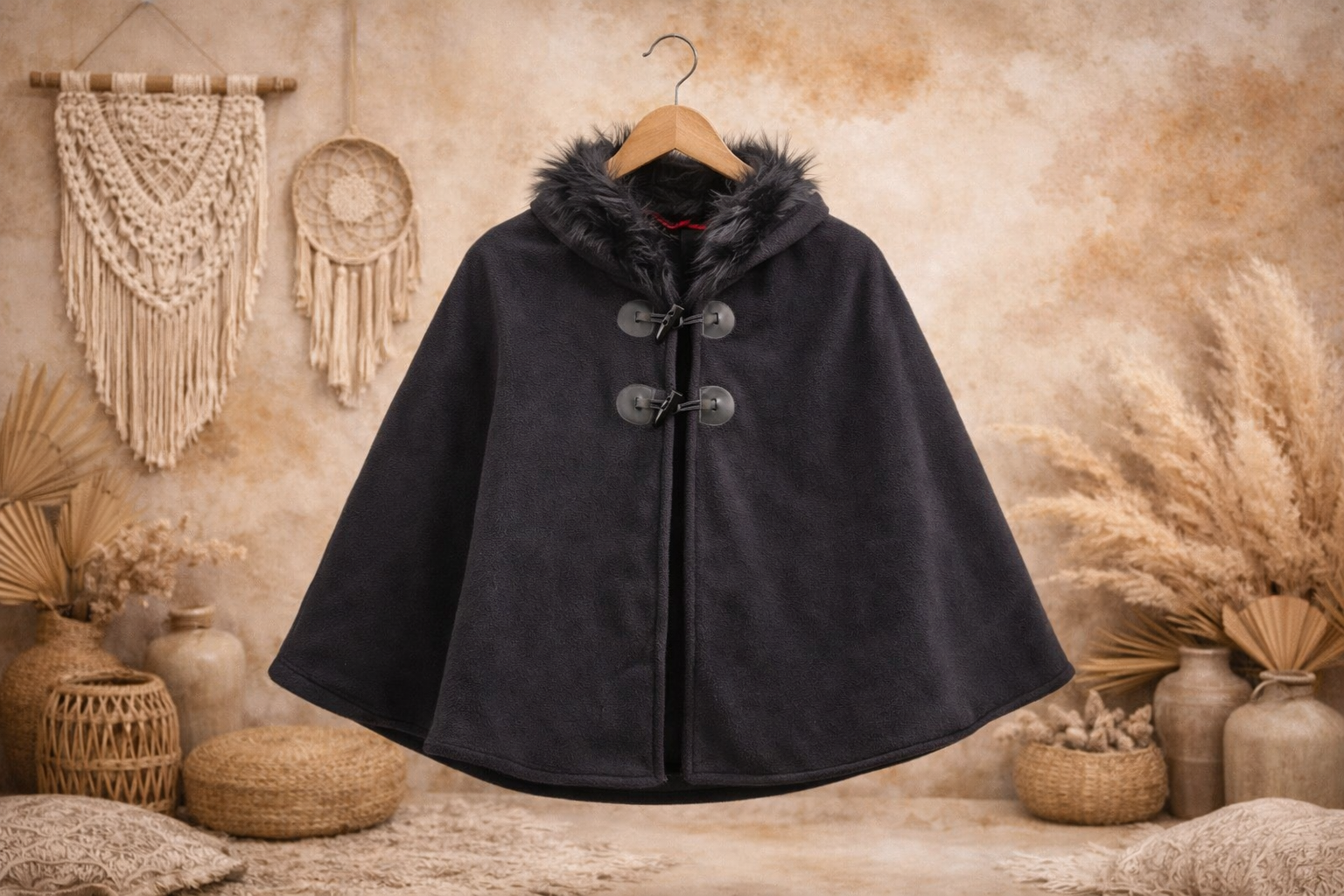 🩷 Cape/poncho Enfant – doublure fausse fourrure