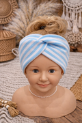 Bandeau turban - Rayures bleu ciel & blanc - Fait main