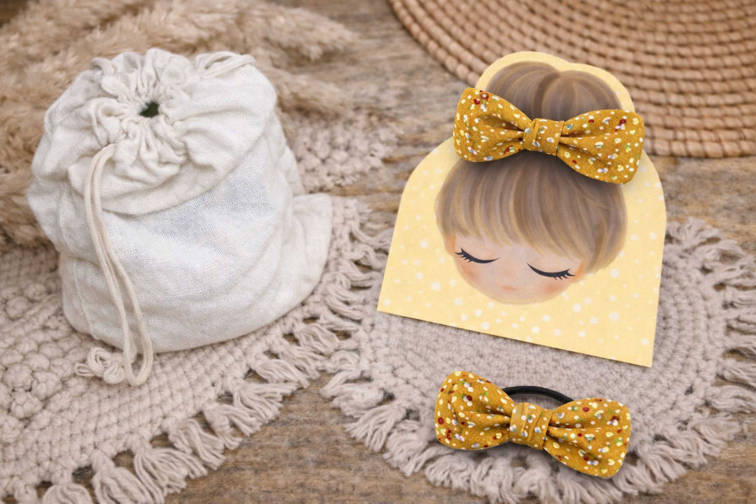 🎀 Élastique cheveux nœud en tissu  – Fait main